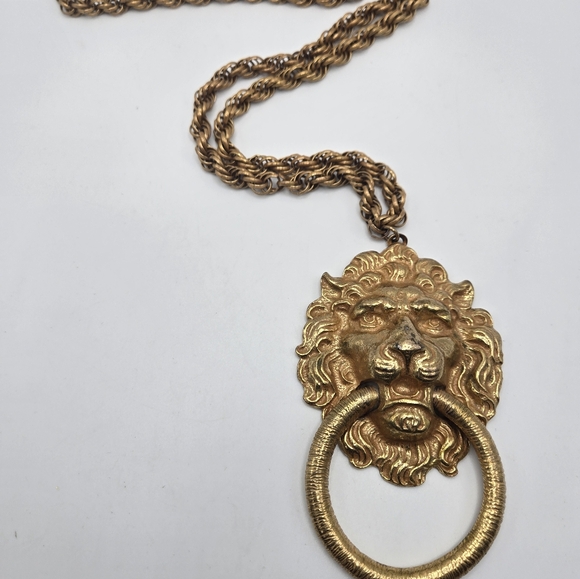 Polcini Lion Head Door Knocker Pendant Necklace Haute Couture Designer Runway - Picture 4 of 7
